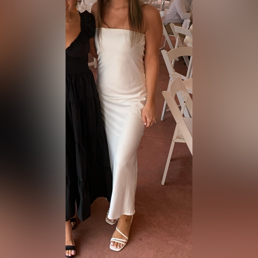 White Satin Strapless Maxi Dress Lulus “A Thing Called Love” - Picture 2 of 3